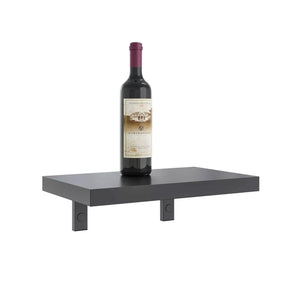 Wall wine shelf with one wine bottle on a dark rectangular shelf platform