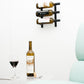Wall-mounted wine rack with two wine bottles and metal bottle hooks
