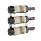 Wall-mounted wine rack holding three wine bottles with maroon accents