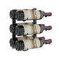 Wall-mount wine rack with three wine bottles displayed on black metal pegs