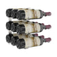 Wall-mounted wine rack showing three bottle slots with bottle necks facing right