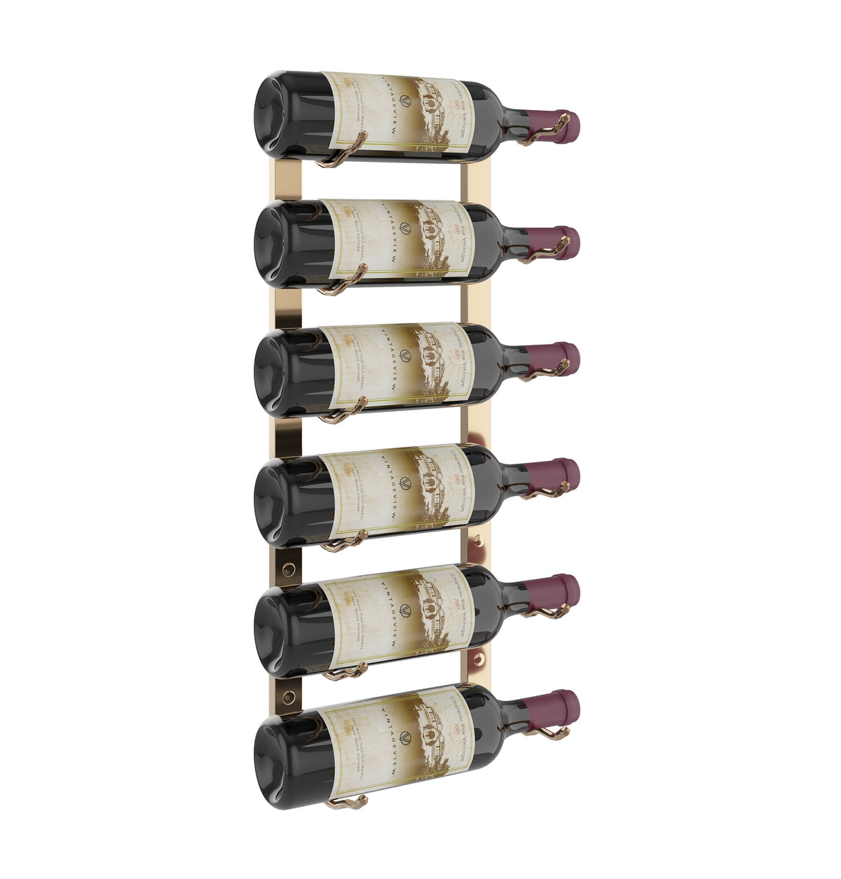 Wall-mounted wine rack with matte black finish holding 6 bottles
