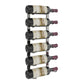 Wall-mounted matte black wine rack with bottle hooks holding 6 bottles