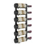 Wall-mounted matte black wine rack with bottle holders holding wine bottles