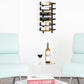 Wall-mounted matte black wine rack with bottle hooks holding wine bottles