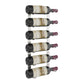 Wall-mounted matte black wine rack with bottle holders holding wine bottles