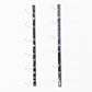 Wall-mounted wine rack with empty curved bottle holders on reflective silver metal bars