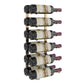Wall wine rack with black bottle holders displaying six wine bottles