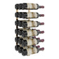 Wall wine rack with black holders holding six wine bottles