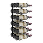 Wall wine rack with black bottle slots holding six wine bottles