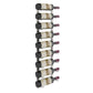 Wall-mounted wine rack with black bottle slots holding multiple wine bottles