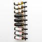 Wall-mounted wine rack with metal frame and black bottle holders