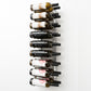 Wall-mounted black wine rack with wine bottles displayed horizontally