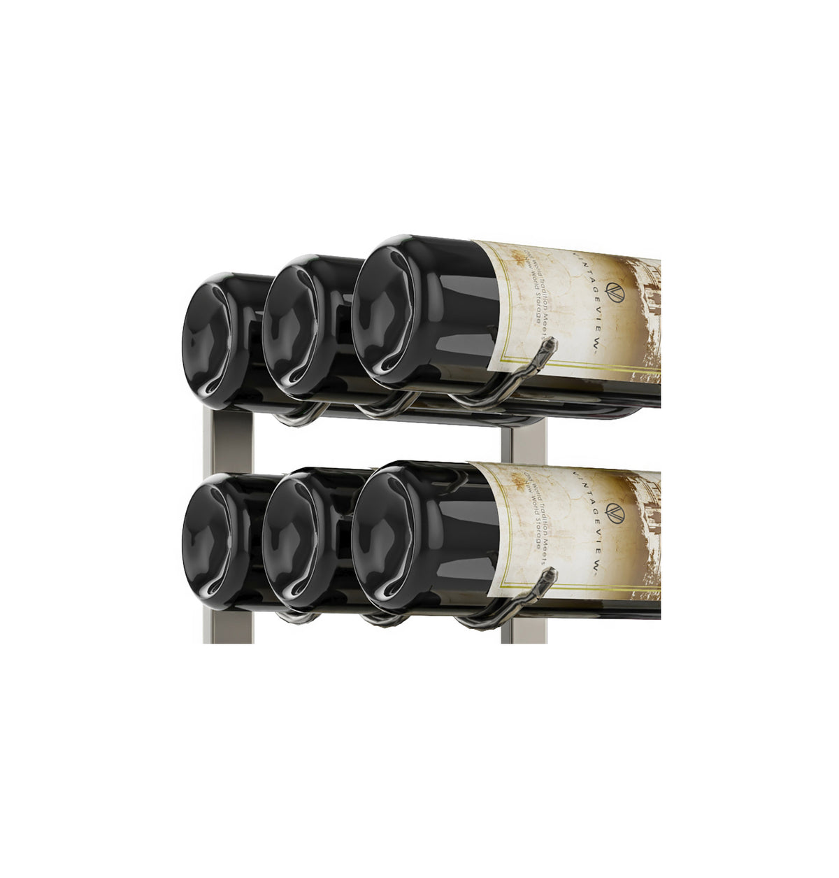 Black wall wine rack bottle holders with two wine bottles on pegs