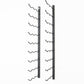 Wall-mounted dark gray wine rack with curved bottle holders, empty.