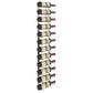 Wall wine rack holding bottles on curved black pegs along the rails