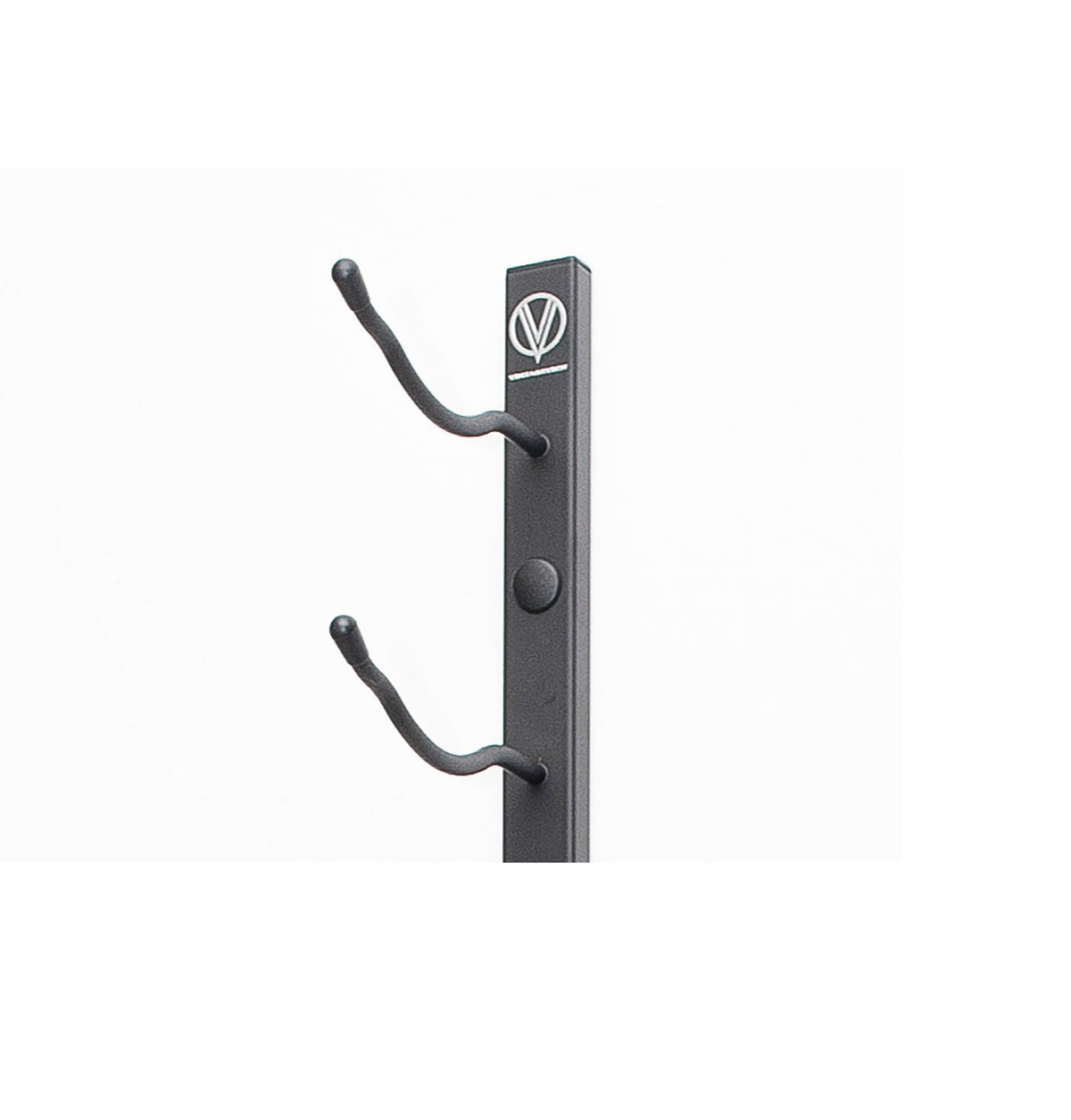 Wall wine rack rail with two curved bottle hooks and mounting plate