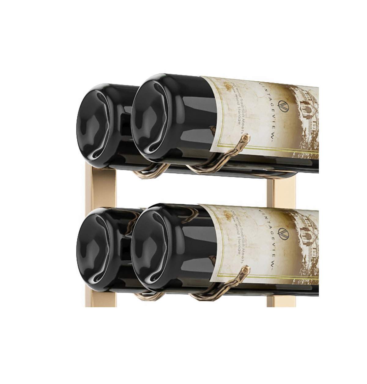 4FT wall wine rack with black wine bottles on light metal rails