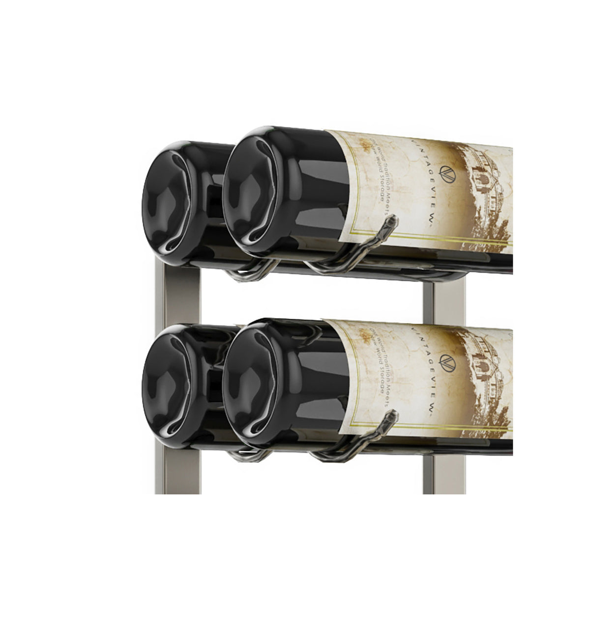 4FT wall wine rack close-up: light rails with black bottle holders