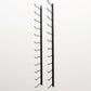Wall-mounted wine rack with two black metal frames and curved bottle hooks