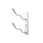Wall-mounted wine rack bracket in brushed silver with two bottle hooks