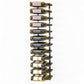 Wall-mounted wine rack holding bottles on black metal bottle hooks