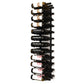 Wall-mounted wine rack with black finish holding wine bottles with dark bottle holders