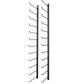 Wall-mounted wine rack with two dark vertical rails and curved bottle hooks, empty