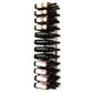 Wall-mounted wine rack with black finish holding multiple wine bottles, front view