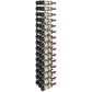 Tall wall wine rack with black metal bottle holders, holds multiple wine bottles