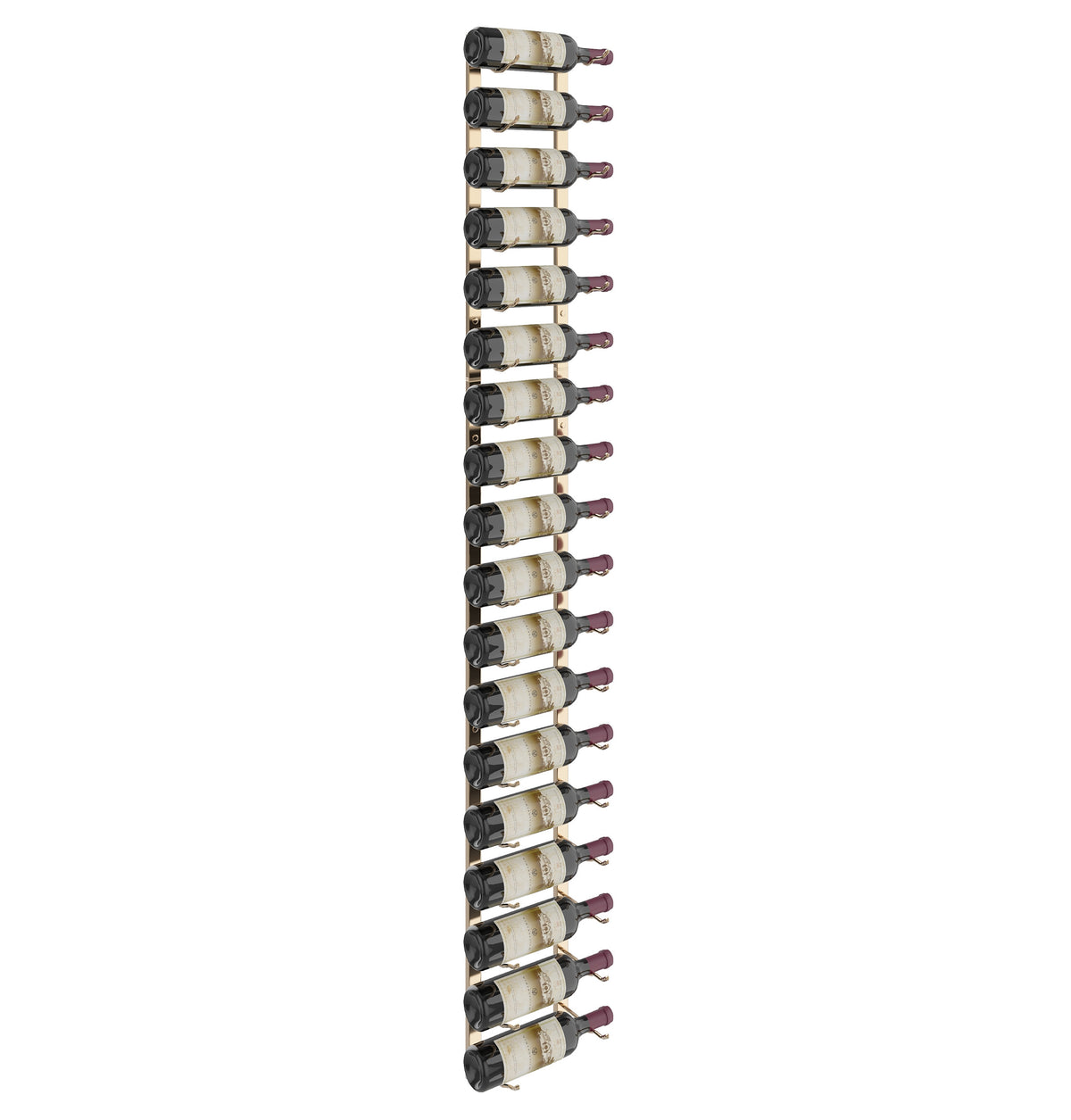6-foot wall wine rack with matte black metal frame and rows of wine bottle slots