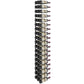 Wall-mounted wine rack holding multiple wine bottles in angled black metal holders