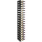 Wall-mounted wine rack with black metal bottle holders and bottles arranged upright
