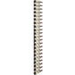 Black wall wine rack with rows of wine bottles, angled view