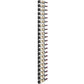 Tall black wall wine rack with wine bottles secured in individual slots
