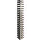 Black wall-mounted wine rack with wine bottles in repeated horizontal holders