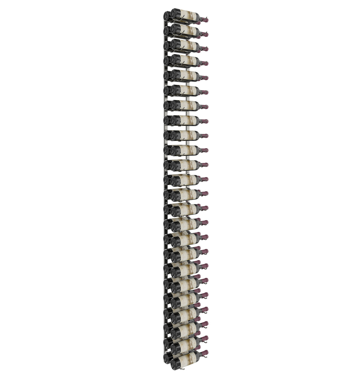 Wall wine rack with dark frame, repeating bottle positions along the length