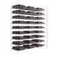 4 ft wine bottle tower rack with clear chrome sides and multiple rows of bottles