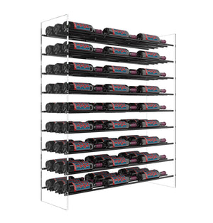 4 ft Evolution Series wine tower with clear side panels and rows of wine bottles