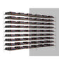 Wine bottle extension rack angled view, dark metal rails holding black bottle sleeves
