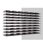 Wine bottle extension rack with multiple horizontal shelves and black bottle holders