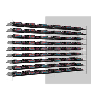Wine bottle extension rack with multiple horizontal shelves and black bottle holders