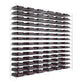 6 ft wine tower rack with black rails holding many dark bottles