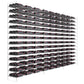 6 ft wine tower rack angled view with black rails and numerous bottles