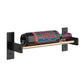Matte black 1-column wine bottle rack with light wood rail holding dark bottles
