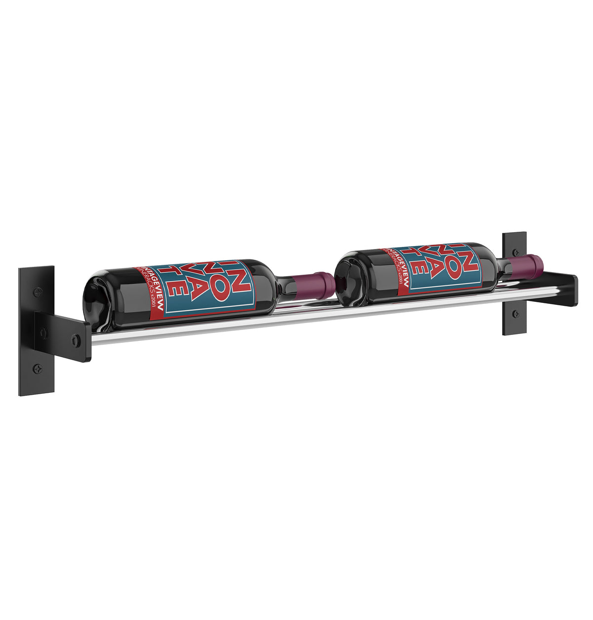 Wall-mounted two-bottle wine rack showing two bottle holders and side mounting brackets