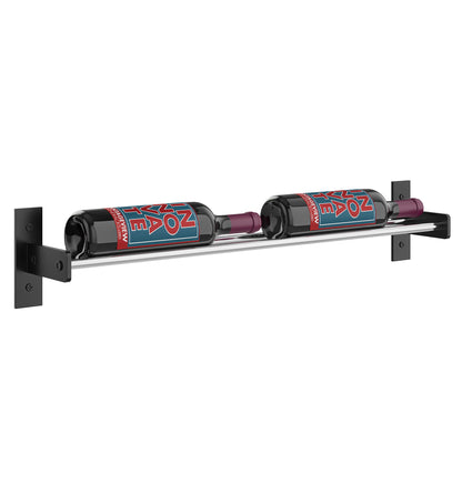 Wall-mounted two-bottle wine rack showing two bottle holders and side mounting brackets
