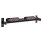 Two-bottle wine wall rack with black frame, bottle cradles, and right mounting bracket