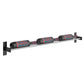 Wall-mounted wine bottle rack with three holders and black brackets on the wall