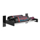 Matte black 1-column wine bottle rack with dark bottles on a black rail
